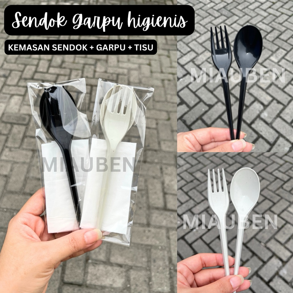 ok grosir Set sendok + garpu + tisu kemasan plastik higienis sendok garpu tisu plastik