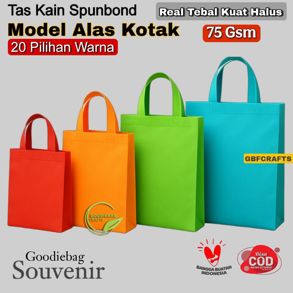 

(Model Box Alas Kotak) Goodie Bag Tas Kain Spunbond Uk S , M ,L, XL Totebag Standing Sembako Hajatan