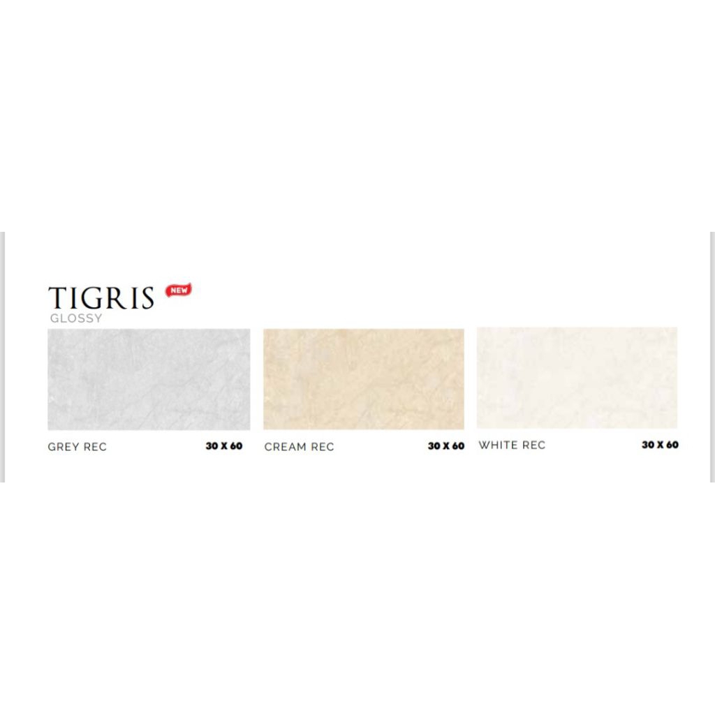 KERAMIK MERK PLATINUM TIPE TIGRIS GREY CREAM WHITE RECTIFIED CUTTING UKURAN 30X60 WARNA ABU CREAM PU