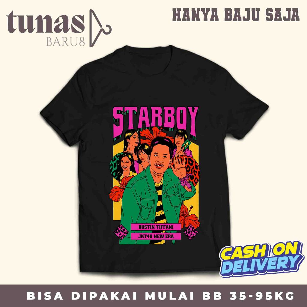Tshirt Streetwear Starboy Justin X Member JKT48  T-shirt Cotton Combed 30s Premium | Kaos Distro Vin