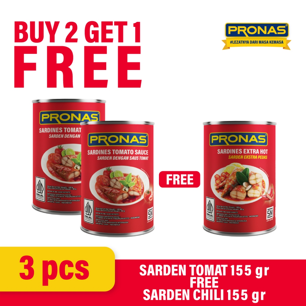 

[BUY 2 GET 1] PRONAS Sarden Tomat 155g (2pcs) Free Sarden Chili 155 (1pcs)