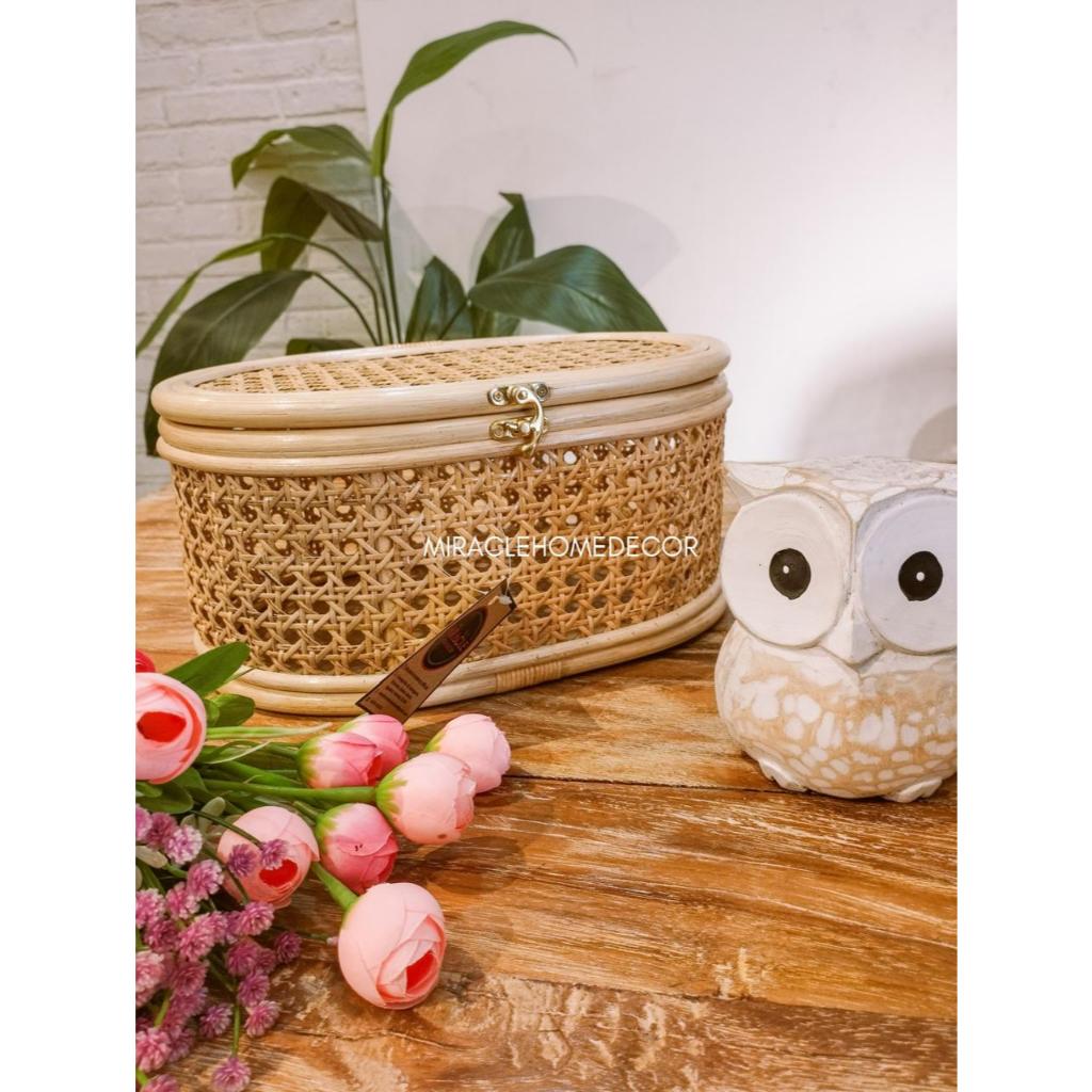 Miracle Homedecor- Box hampers rotan oval m - box rotan- box hampers- box cantik- hadiah