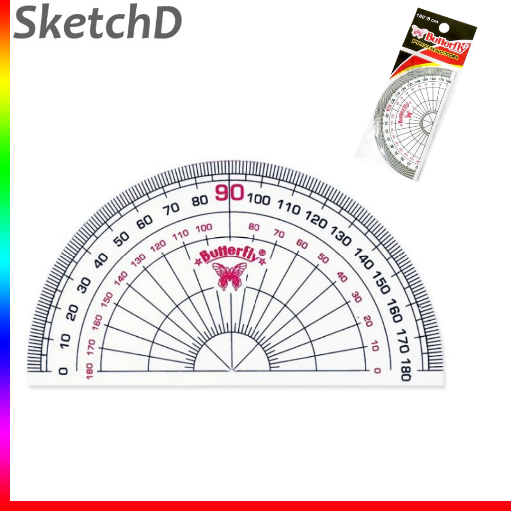 

Penggaris Busur 180 derajat Butterfly 8 cm Bening Geometric Protactor