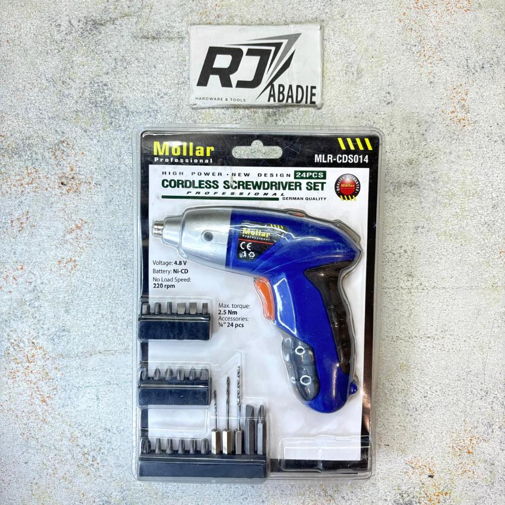 Bor Obeng Baterai Cas Cordless Screwdriver 4.8V MOLLAR Set 24pcs