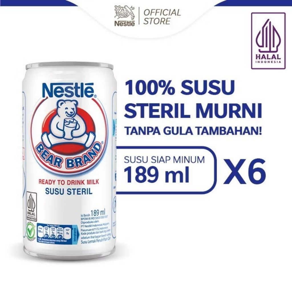 

[Bundling 6] ￼Bear Brand Susu Kaleng Susu Beruang Susu Steril 189ml exp September 2025