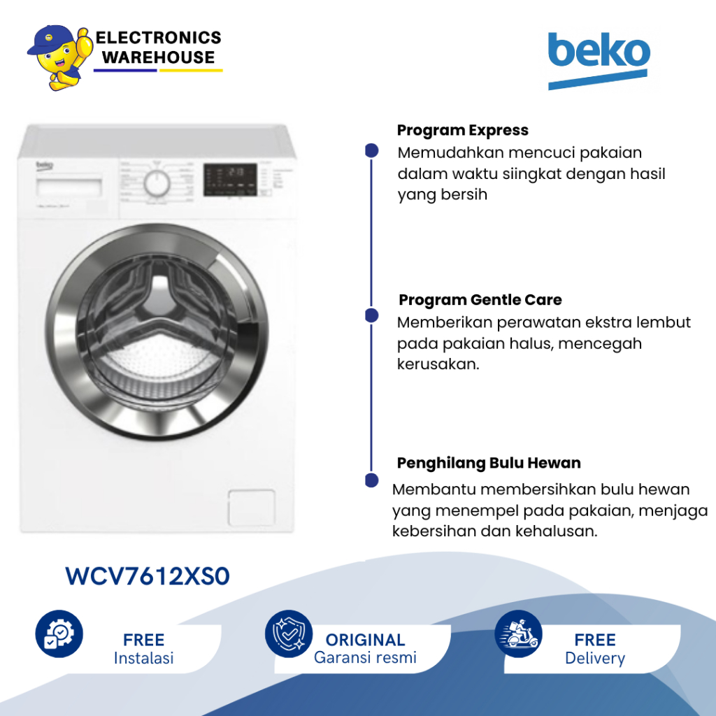 Beko Mesin Cuci WCV7612XS0 - Washing Machine Front Load Non Inverter 7 Kg WCV 7612 XS0