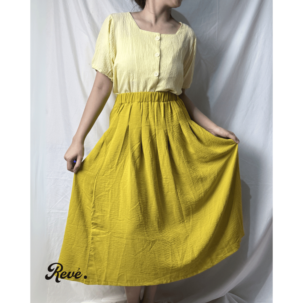 Atasan crop yellow pastel/ custard yellow rok panjang A/blouse/ outer /long outer/Korea Chinese styl