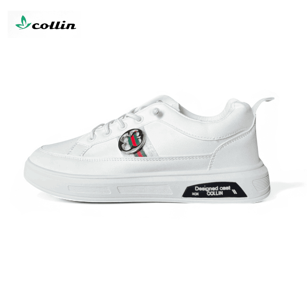 COLLIN Sepatu Kets Sneakers Unisex Pria Wanita Kulit Tali Mati List Putih FSN1904