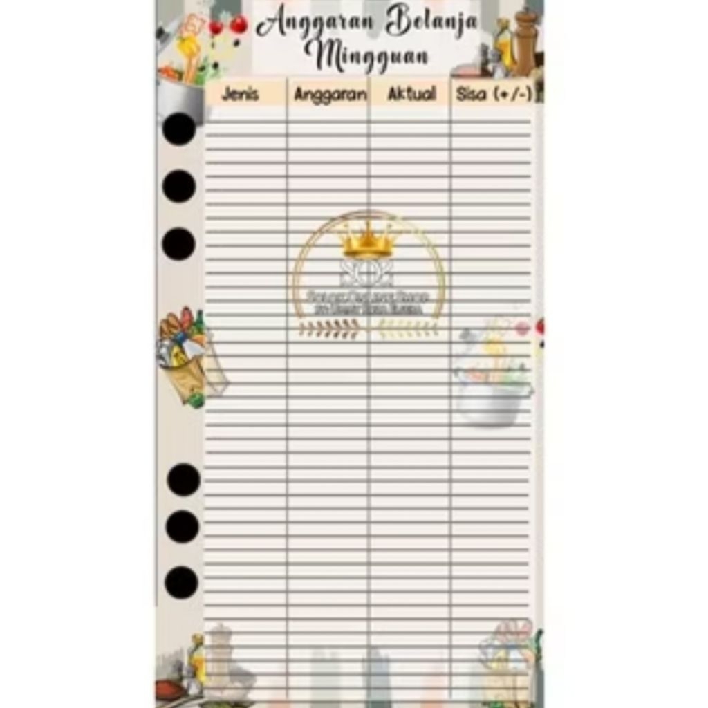 

Anggaran Belanja Mingguan Kertas Binder A6