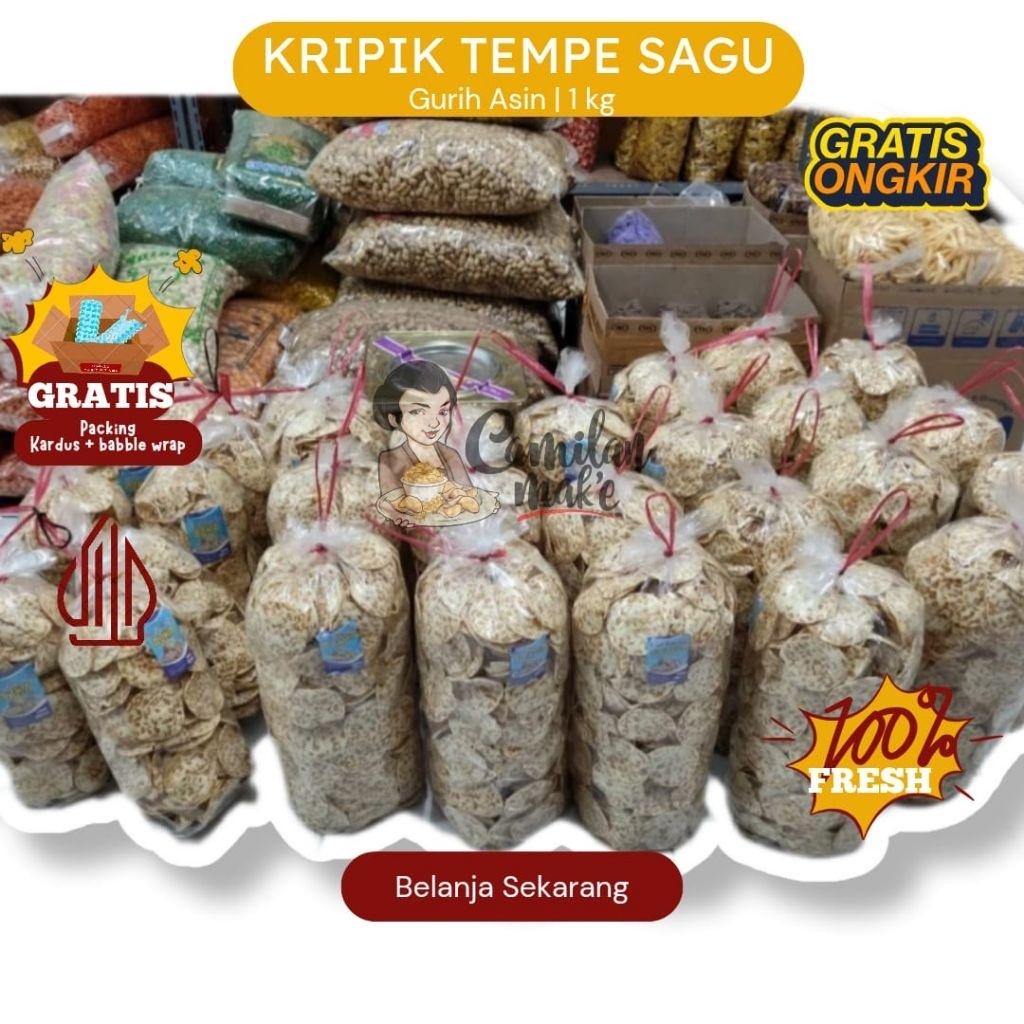 

KERIPIK TEMPE SAGU BALL 1KG/ CAMILAN MAK'E/ KERIPIK TEMPE GURIH/ KERIPIK TEMPE BULAT/ KERIPIK TEMPE SAGU ASIN