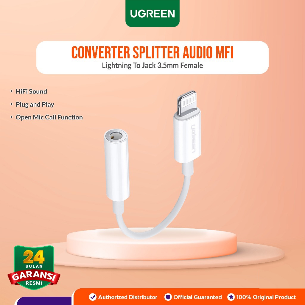 UGREEN 30759 Audio Converter Lightning to 3.5mm MFI Made For Iphone 8 8+ Plus X 11 12 13 14 Pro Max 