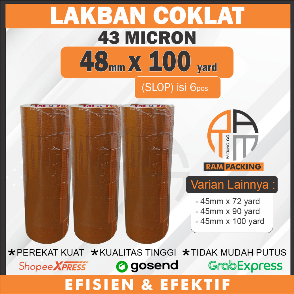 

SLOP isi 6, Lakban Coklat 48mm x 100 Yard 43 Micron Kuat Elastis Lengket