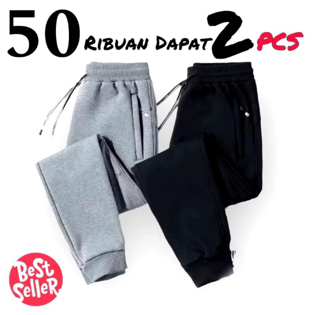 [(PAKET HEMAT)] 50RIBUAN DAPAT 2 PCS CELANA JOGER SPORT ZIPER UNISEX PREMIUM