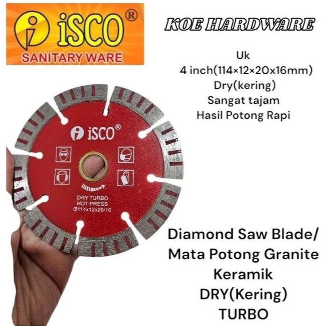 OwelTeknik9 - Diamond Saw Blade Dry Turbo 4 inch ISCO/Mata Potong Keramik,Granite Dry Turbo 4" TAJAM