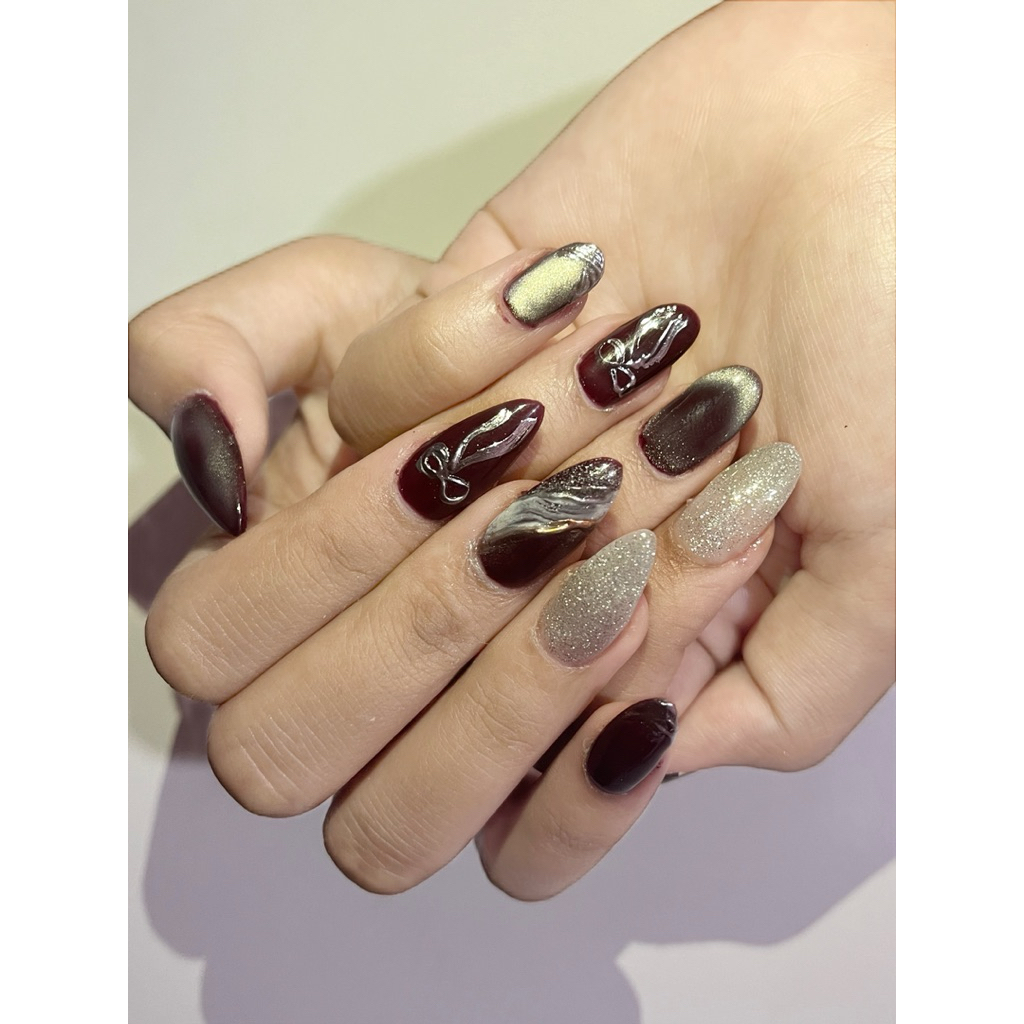 kuku palsu nailart + lem kuku palsu bening kuku palsu maroon panjang kuku palsu pengantin kuku palsu