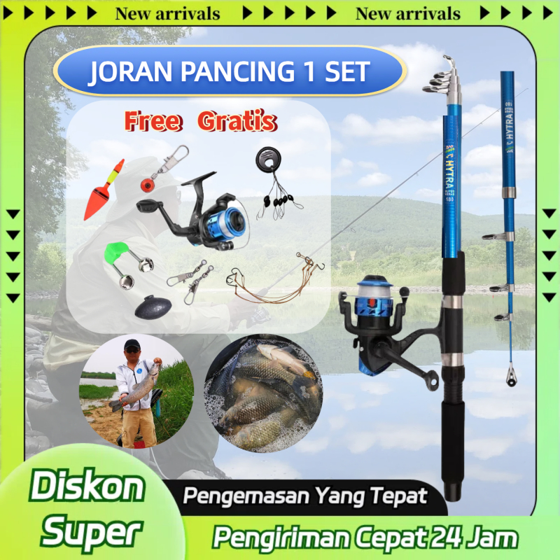 Joran Pancing Set Murah Lengkap Reel Gratis Tongkat Pancing Kuat Untuk Laut Dan Sungai Alat Memancin