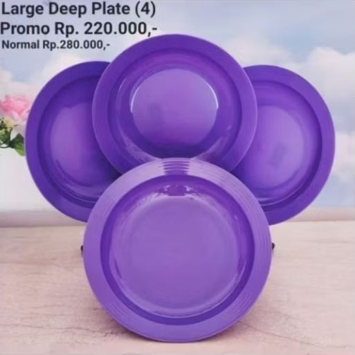 Tupperware Large Deep Plate 4pc set piring plastik cantik ungu purple  elegant wadah saji tempat mak
