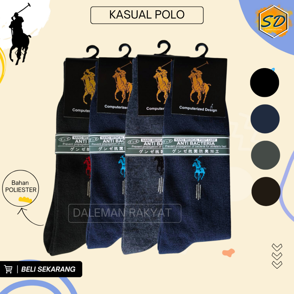 Kaos Kaki Polo Motif Pria Dewasa, Panjang Sebetis, Warna Hitam, Coklat dan Navy -kaus kaki panjang k