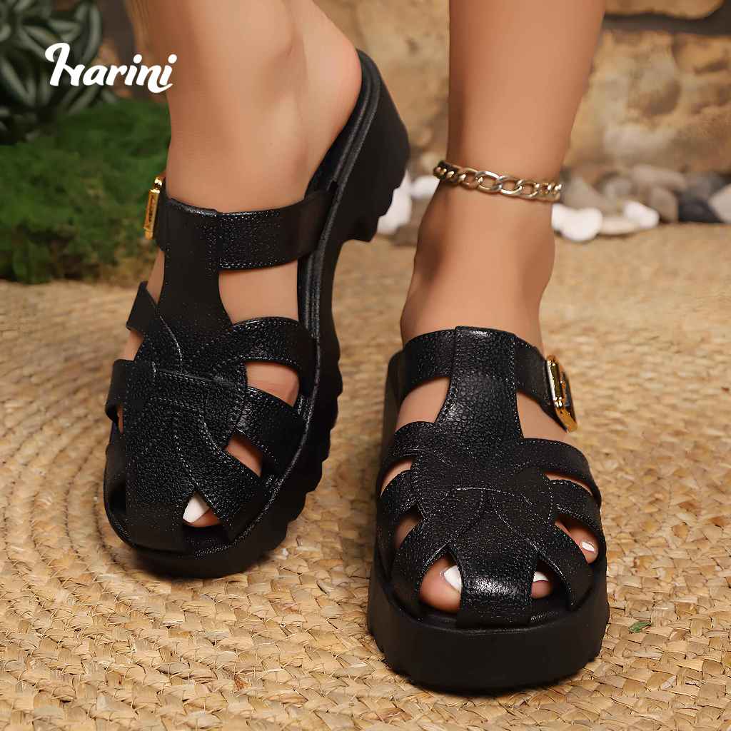 Sandal Selop Wedges Wanita Jelly Kekinian Flat Shoes Tali Belakang Import Balance 065