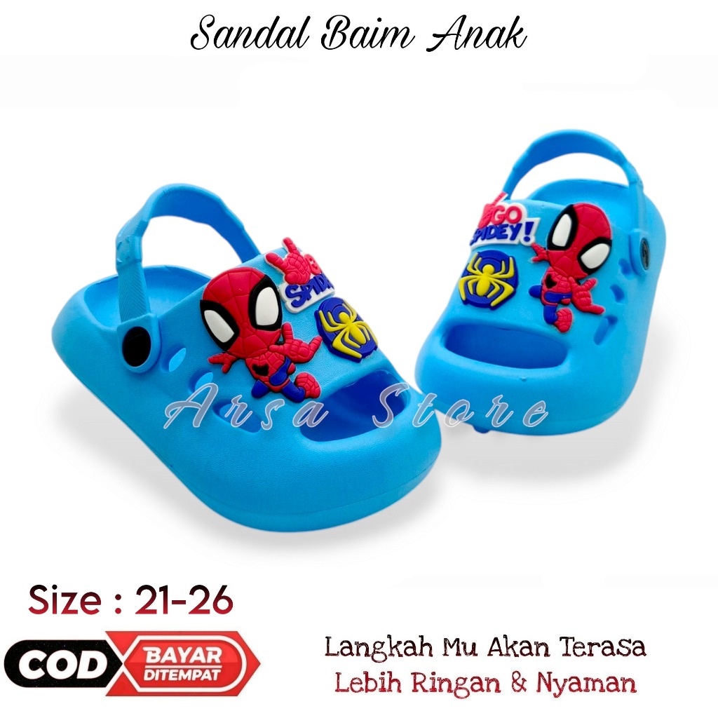 Sendal Selop Anak Laki Laki Tali Belakang Karakter Spider / Sandal Keren Anak Cowok Umur 1 - 4 Tahun