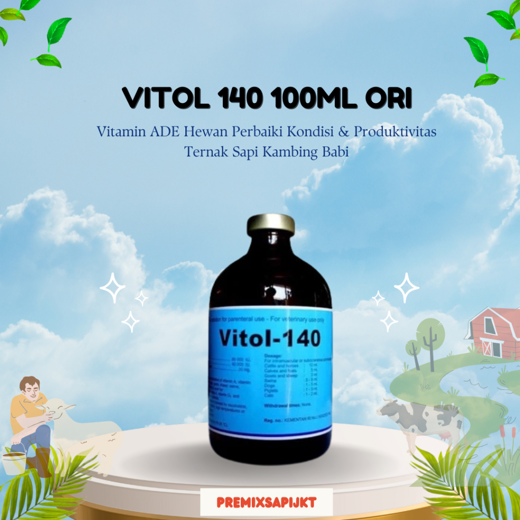 NEW VITOL 140 100ML ORI - Vitamin ADE Hewan Perbaiki Kondisi & Produktivitas Ternak Sapi Kambing Bab