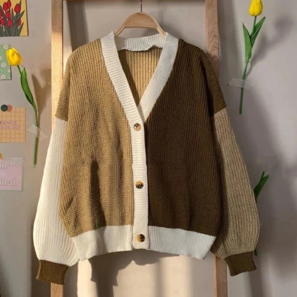 Cardigan Two Tone Eireen Cardy Kardigan Rajut Twist Tebal Knit Cardie Wanita Cardi Knitt Korean Styl