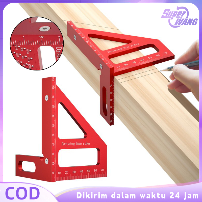 1set Penggaris Siku Aluminium Penggaris Woodworking Penggaris Segitiga Siku Untuk Pertukangan Kayu