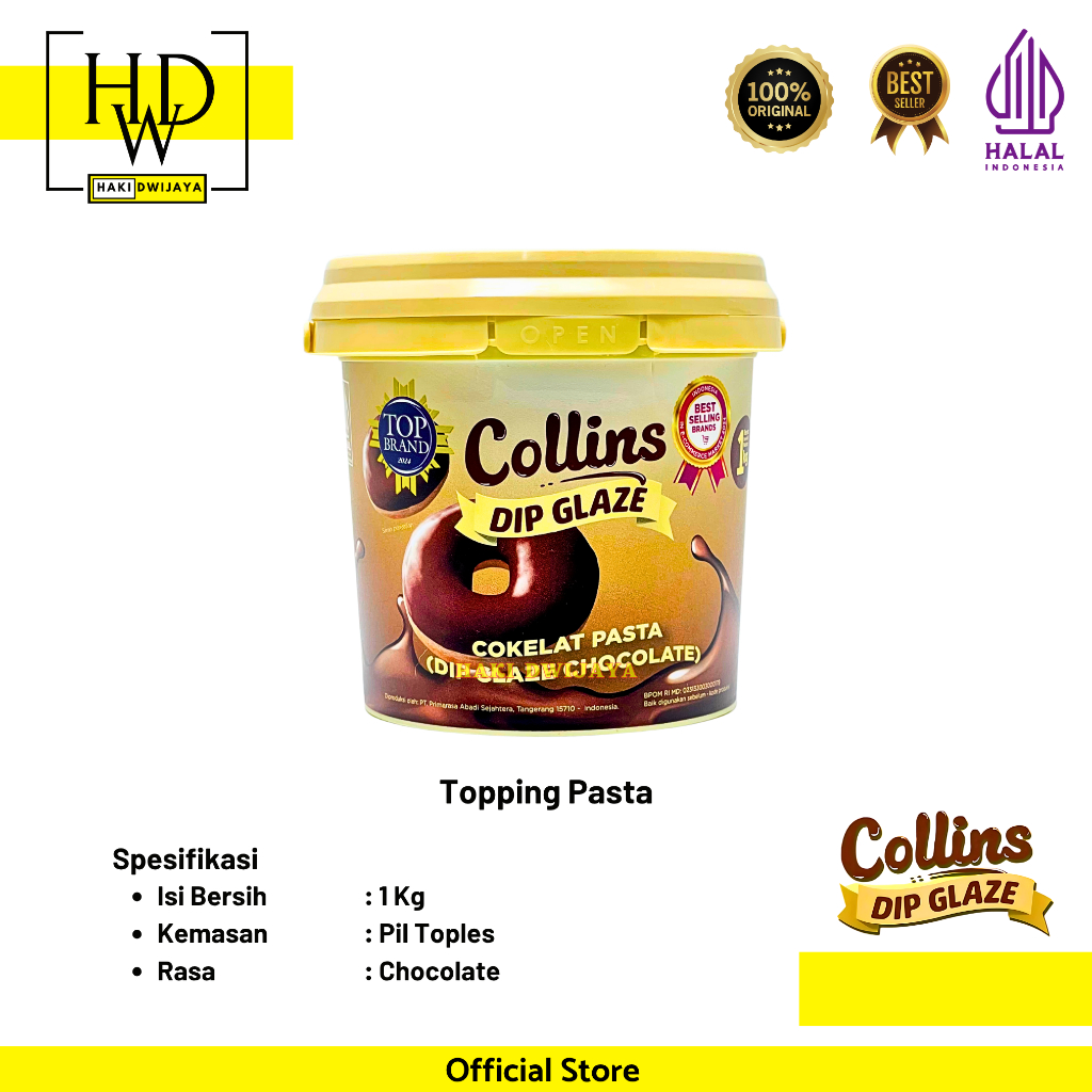 

[1kg] Collins Dip Glaze Topping, Dipping, Decoration, & Filling Rasa Chocolate