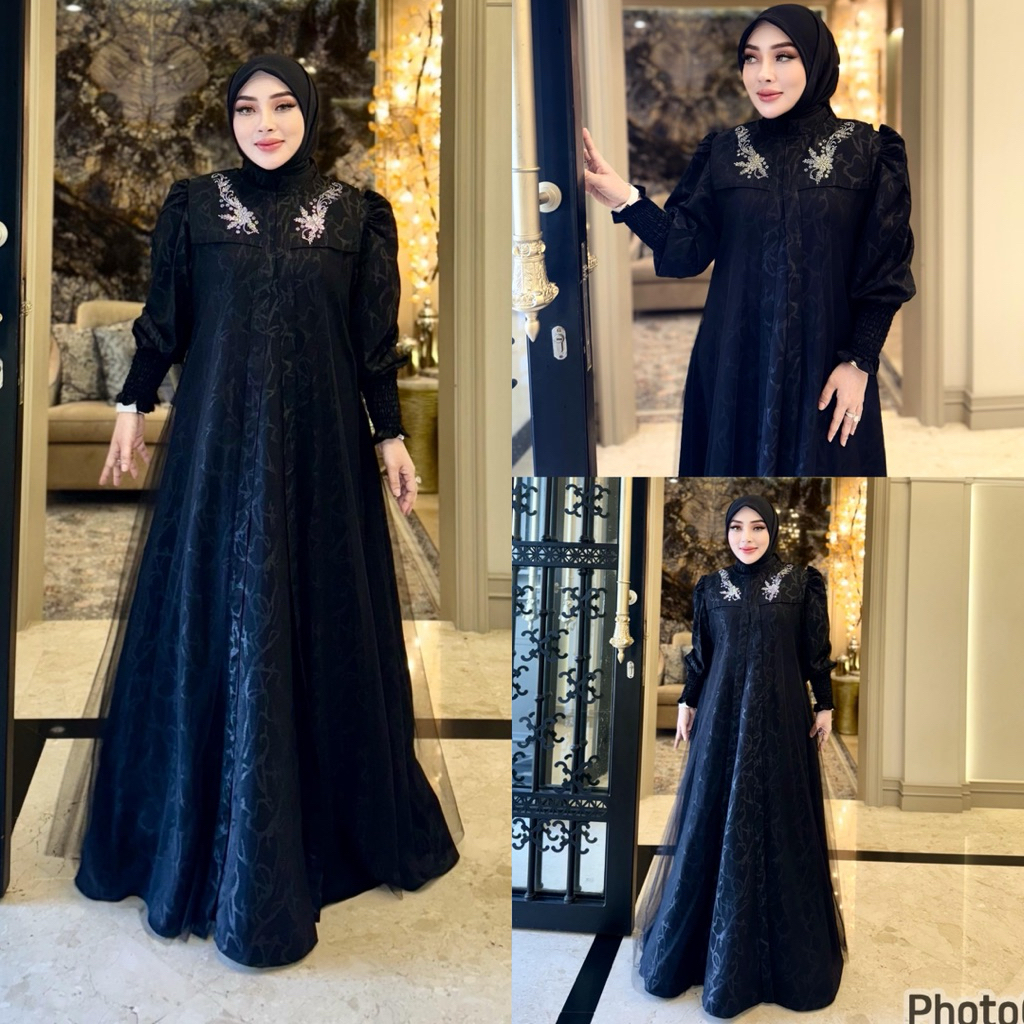 DRESS HITAM WITH ROMPI TILE SS SHELLASAUKIA