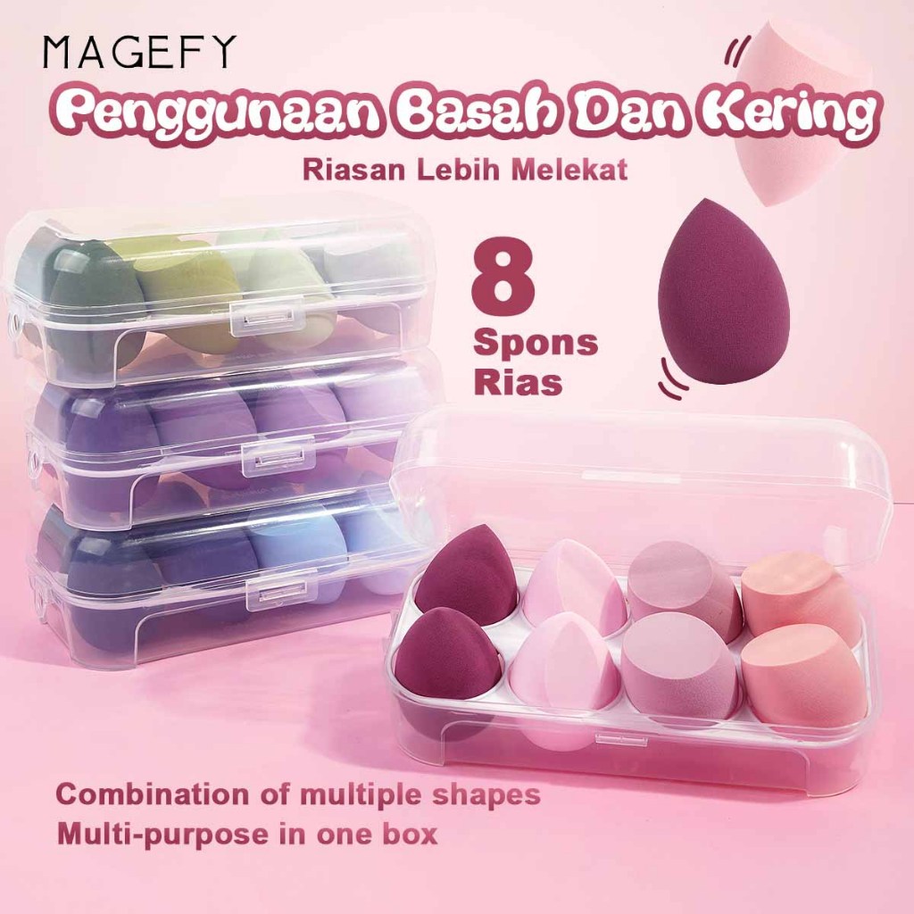 MAGEFY 8PCS Alat Spons Rias Lembut Air Spons Spons Kering Dan Basah Beauty Spon Best Quality Impor M