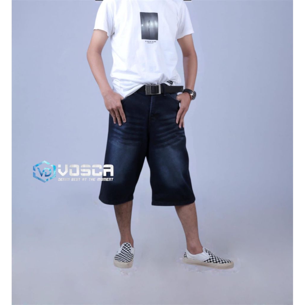 VOSCA - Jorts Baggy Short Jeans Skater Unisex Celana Jeans Pendek Gombrong Pria Wanita Bahan Denim
