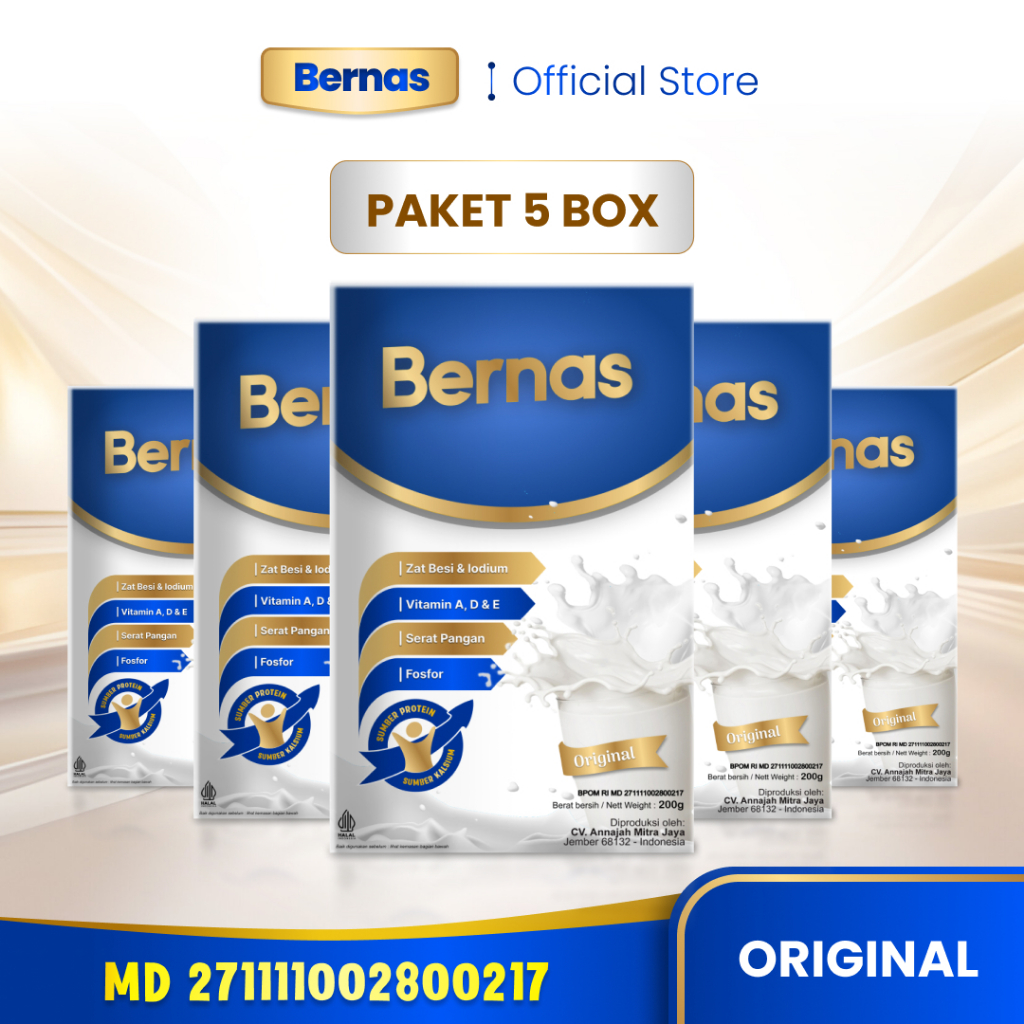

BERNAS - Paket 5 Box - Susu bubuk import Sumber Protein dan Kalsium untuk Anak-anak hingga Remaja - Rasa Original dan Cokelat