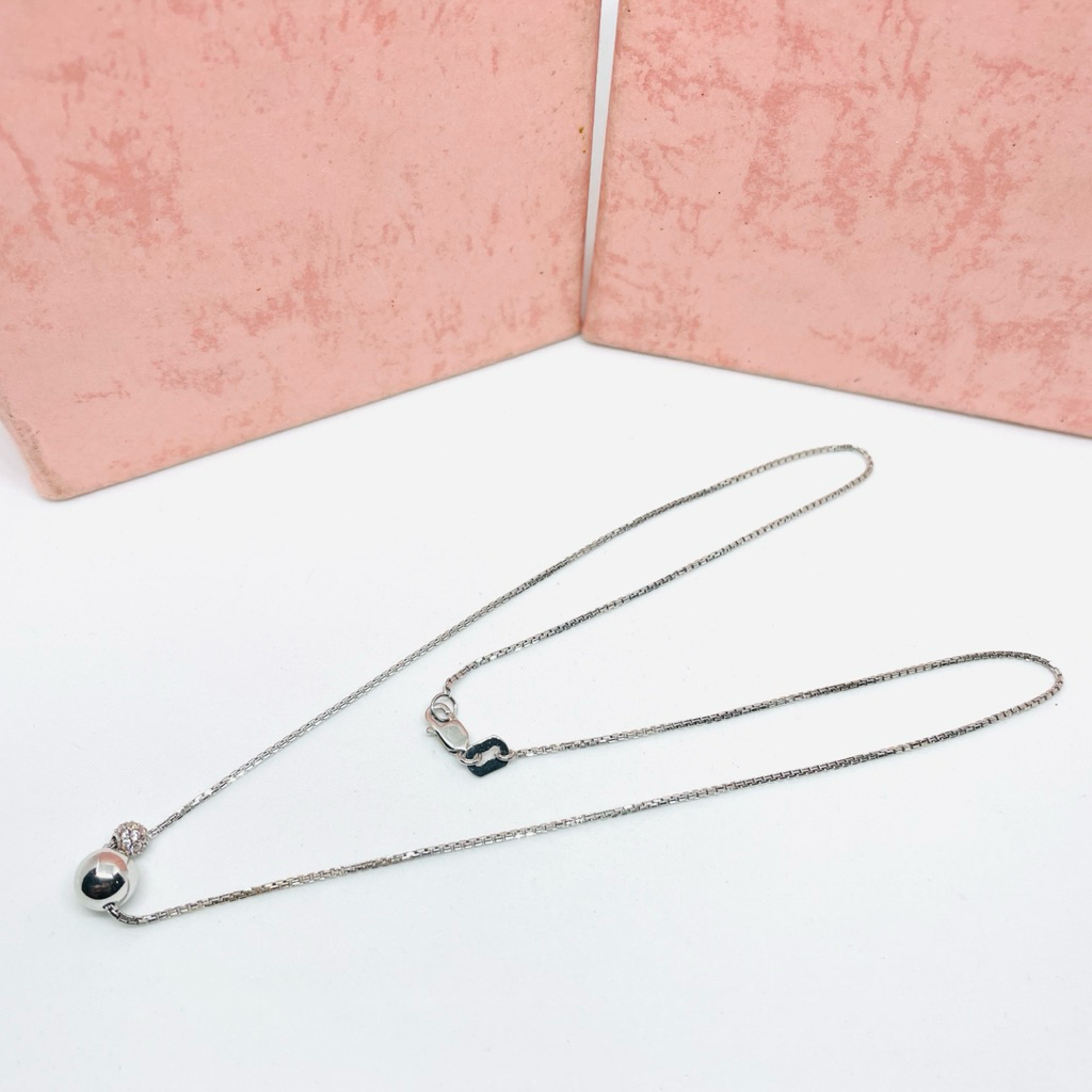 Kalung emas putih dewasa kadar 375 liontin bola