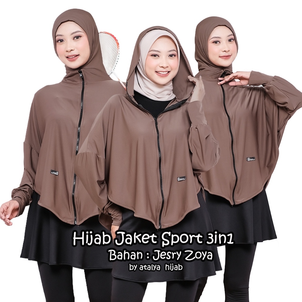 KODE D49C Hijab Jaket Olahraga Outer Muslim Crop top 2in1 Pakaian Olahraga Muslim