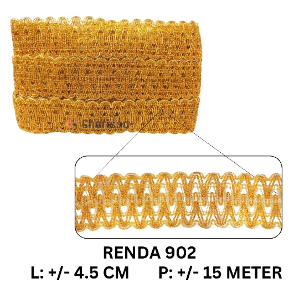 Renda mas 902 / renda emas / renda lebar 4.5 cm / renda isi +/- 15 meter / renda lebar / renda besar