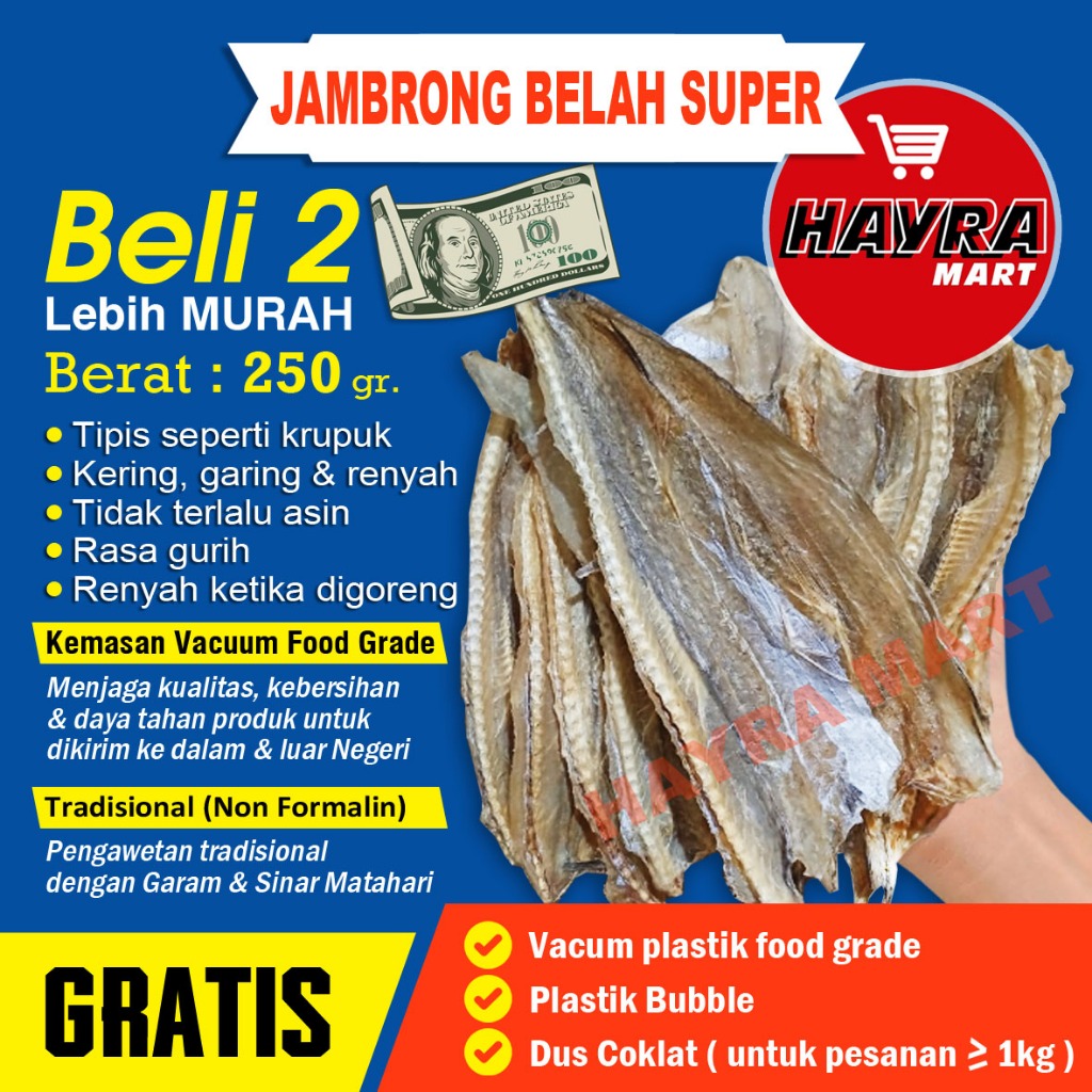 

Ikan Asin Jambrong Siting Sitting Tipis Kering Belah Super 250 gram