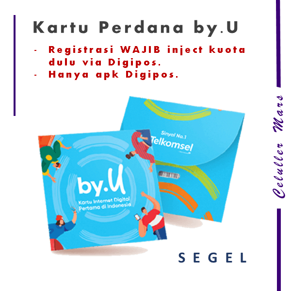Kartu Perdana By.U by Telkomsel segel, bahan paket data Registrasi Inject Kuota via Digipos Kartu Pe