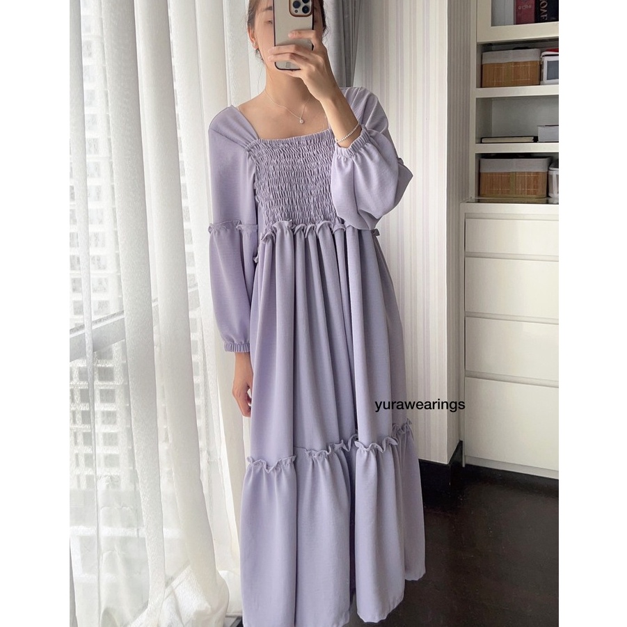 KODE K43E Yura  Baju Fashion Dress Crincle Airflow Premium Tebal Adem Flowy Lilac