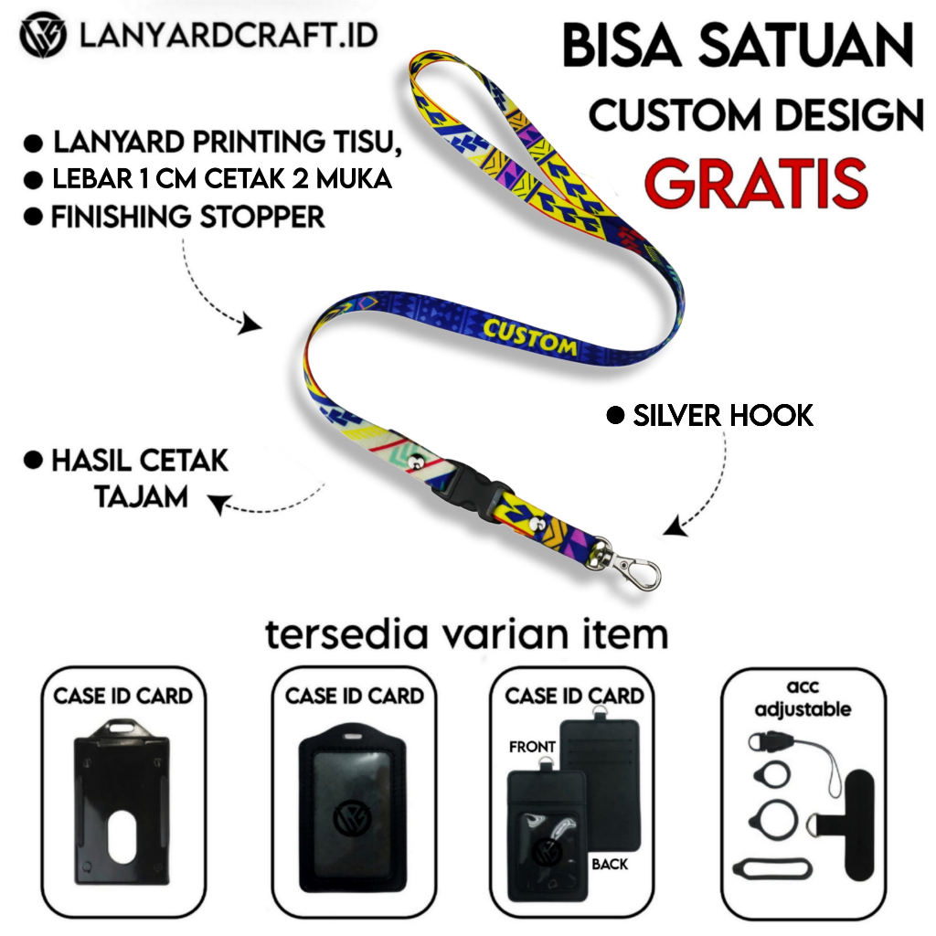

[CUSTOM SATUAN] Custom Lanyard Size 1cm Type SS-SH Lanyard Id Card Printing / Lanyard Custom Desain Satuan