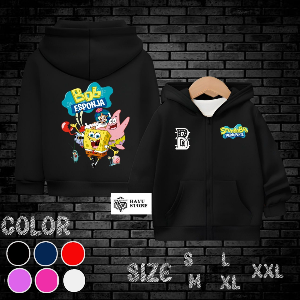 HOODIE ANAK INISIAL JAKET JIPER KARAKTER SPONGBOB SQUARPANST