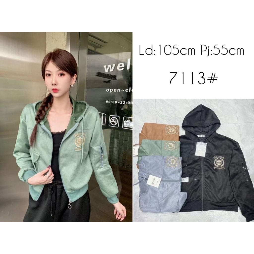 hoodie jaket srmi crop wanita suede import premium