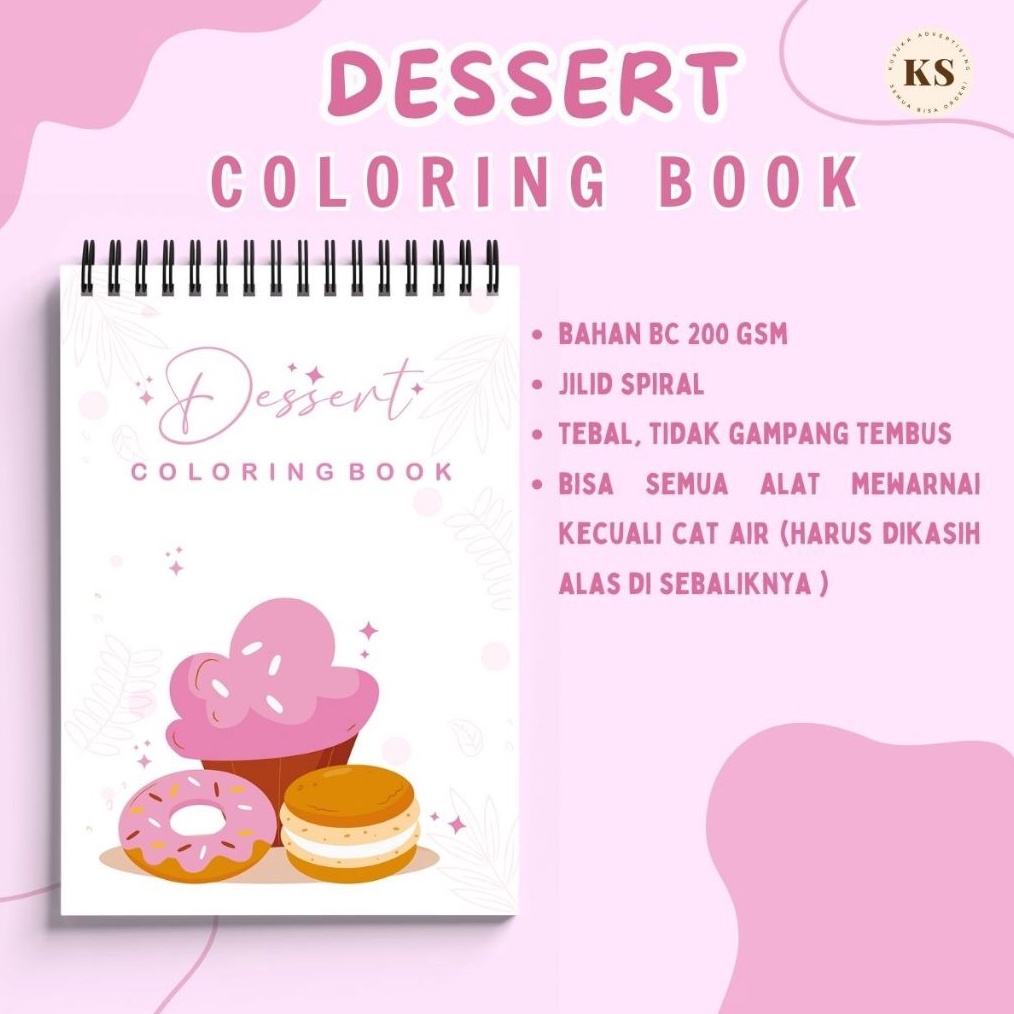 

KODE T89P Dessert Coloring Book Buku Mewarnai Makanan Cozy Healing Book Untuk Remaja Anak Anak BC Tebal