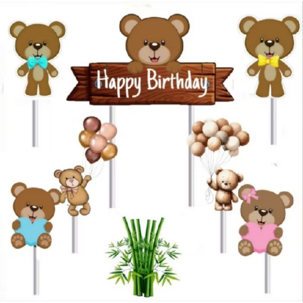 

topper tedybear/hiasan kue ulang tahun happy birthday/topper karakter TEDYBEAR FULSTIK