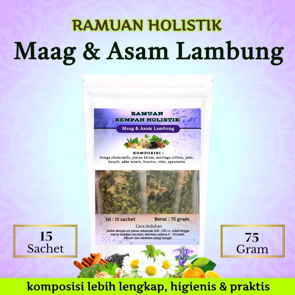 

Ramuan Holistik MAAG & ASAM LAMBUNG TINGGI | 15 Teh Herbal Alami | Chamomile, Jintan Hitam, Kunyit