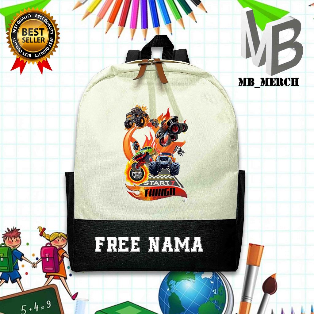 TAS RANSEL HOT WHEELS THIAGO  BACKPACK ANAK SEKOLAH MOTIF HOT WHEELS UNISEX (FREE NAMA)