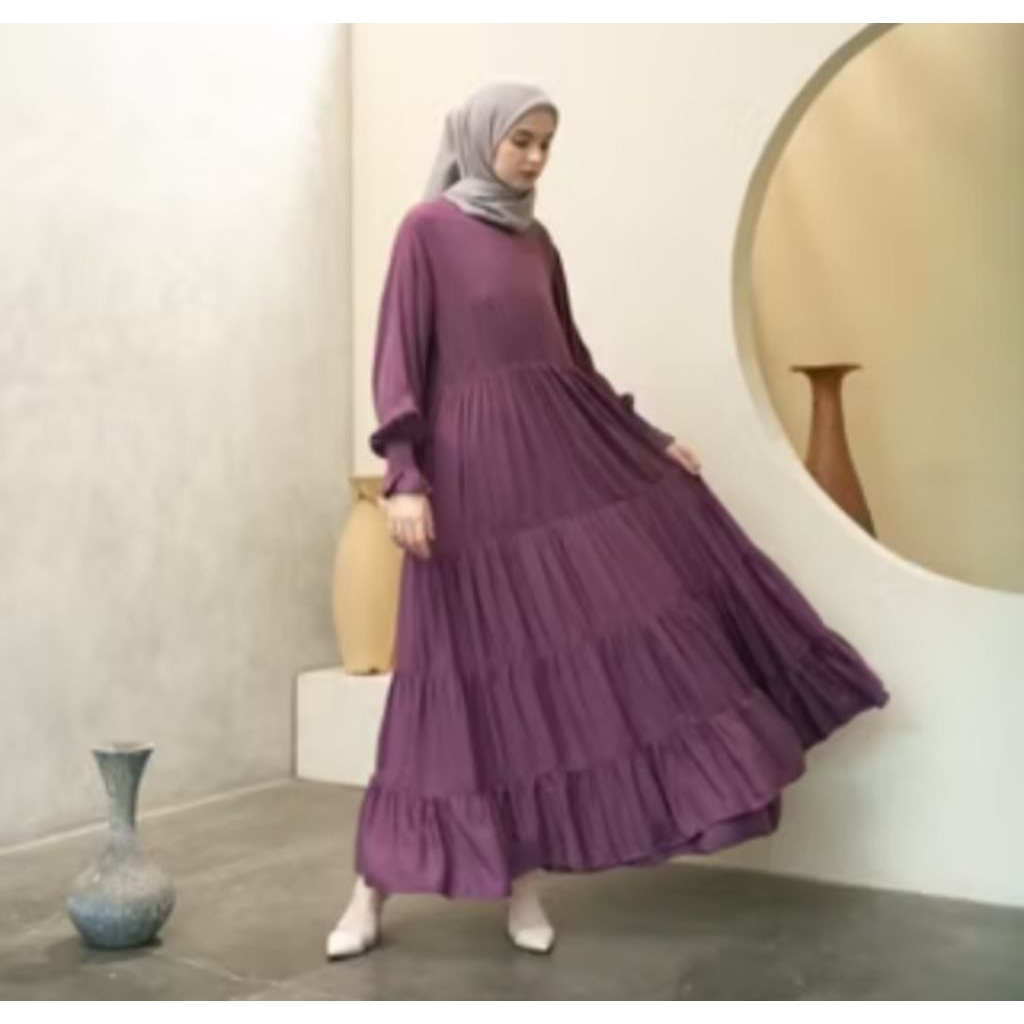 gamis susun gamis polos model gamis canda rempel bawah jumbo bahan rayon twil mewah