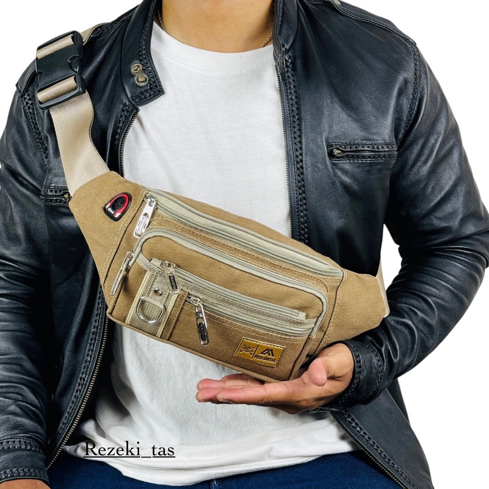KODE X16V Tas Pria Waist Bag Casual Tas Selempang Bahu Tas Pinggang Sling Bag Kanvas POLO AMSTAR