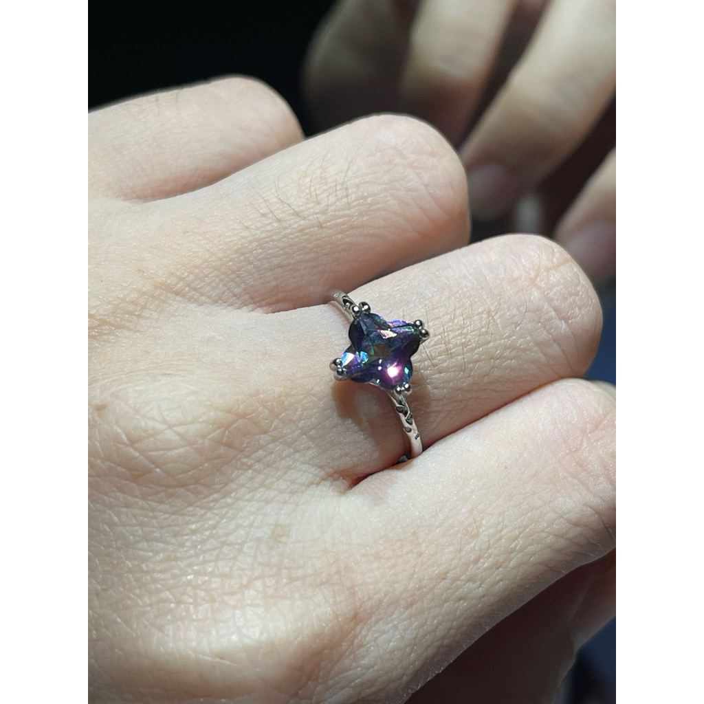 cincin silver adjustable mystic topaz quartz dengan sertifikat