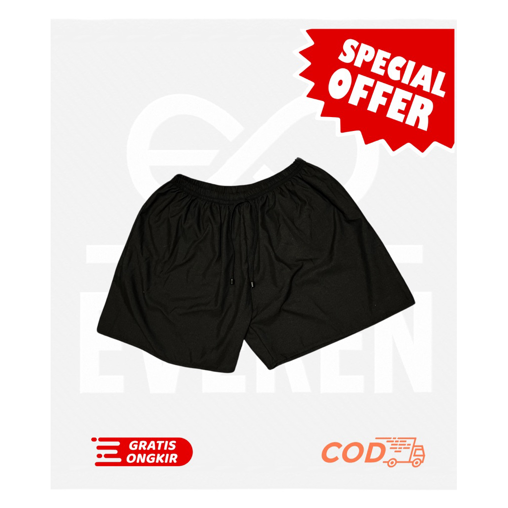 EVEREN.ID - Celana Pendek Pria Wanita Kolor Boxer Polos Hitam