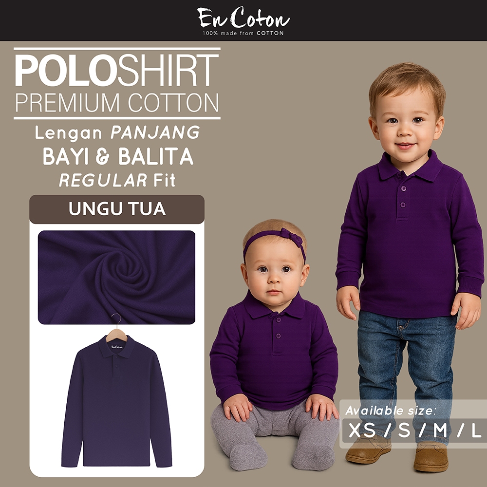 ENCOTON Kaos Kerah Polo BAYI UNGU TUA Premium Tangan Lengan PANJANG (model BAYI)